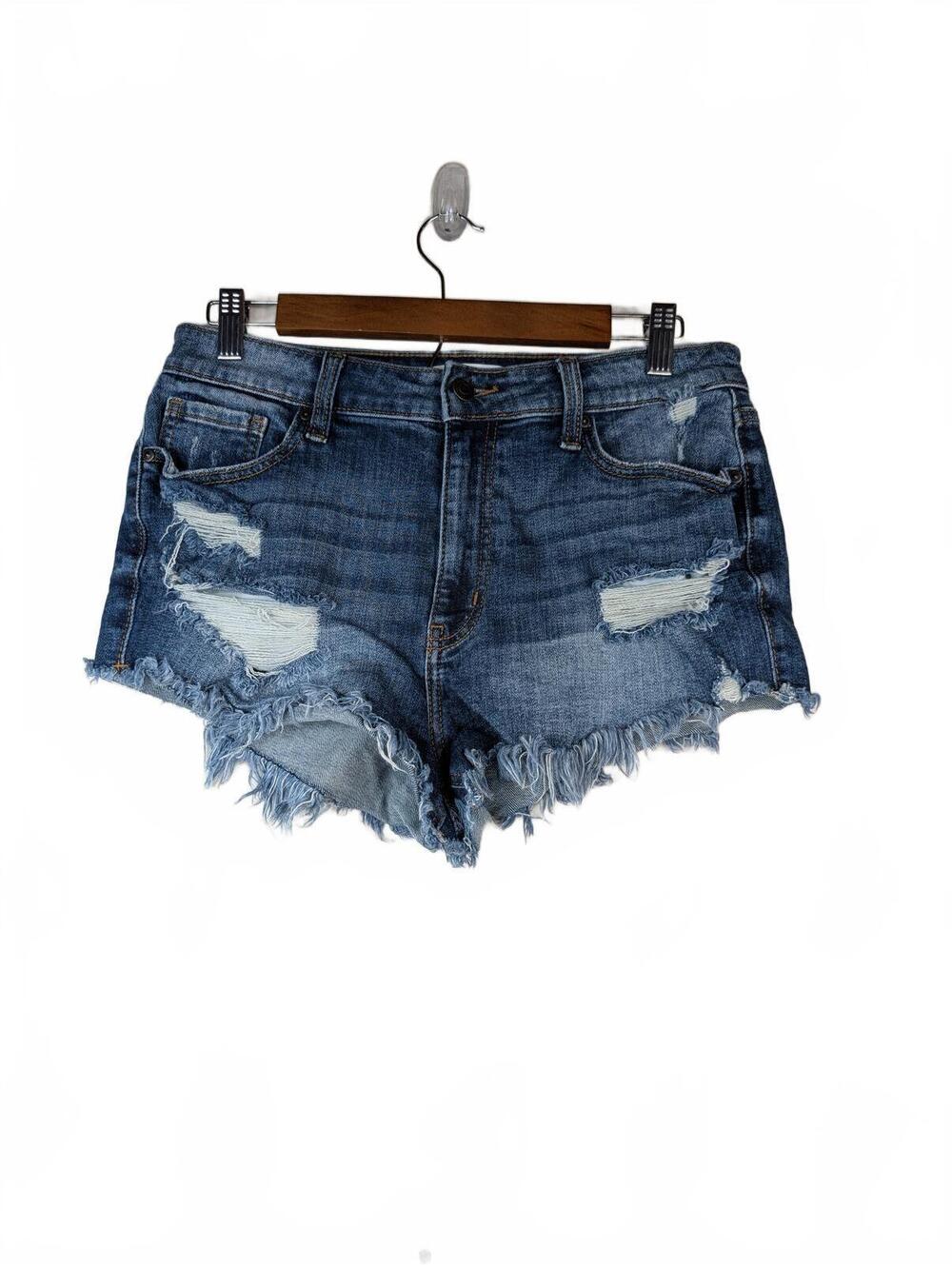 Eunina Women’s High Rise Cut Off Denim Shorts Distressed Frayed Hem Size M